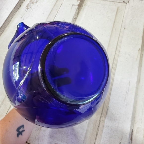 Vintage Cambridge Glass USA Cobalt Blue Handblown Large Ball Jug pitcher - Picture 10 of 14